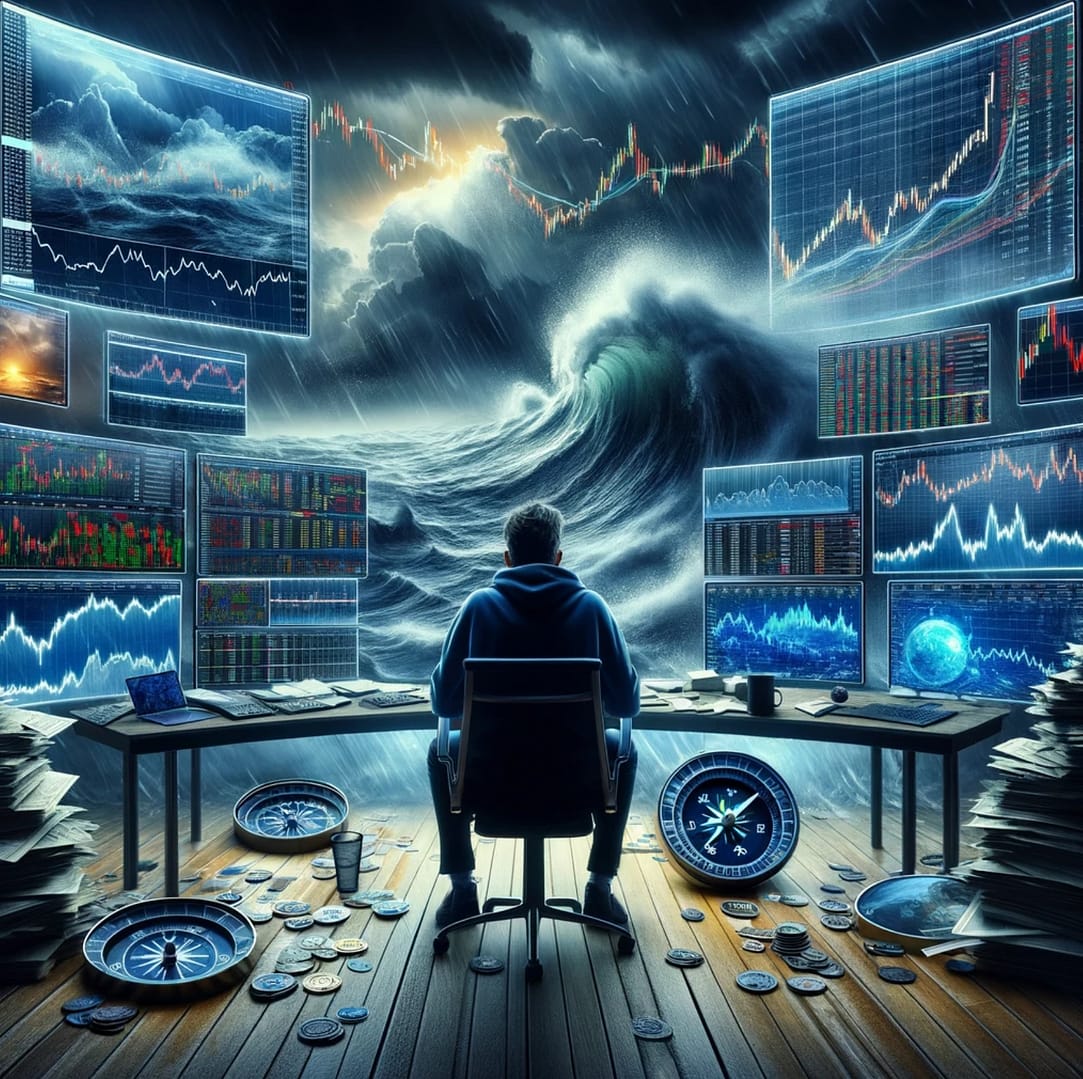The image illustrates the fear of uncertainty in trading, emphasizing the psychological impact of market unpredictability and the challenges traders face in navigating such an environment.